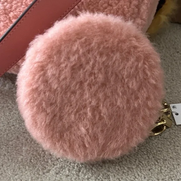 Coach Pink Shearling Bag with long leather and short multicolor shearling Strap - Picture 5 of 8